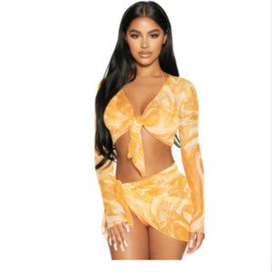 NAKED WARDROBE VACAY VIBES COVER-UP TOP XS ORANGE